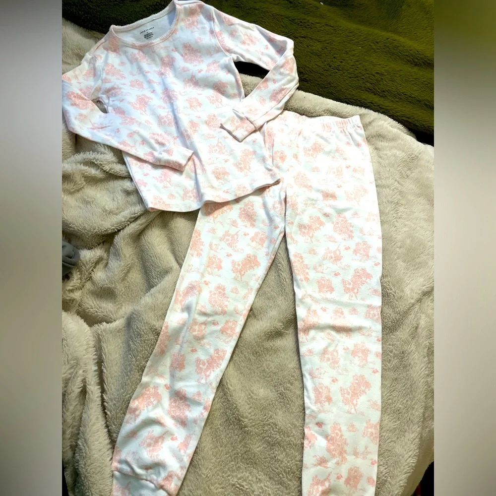 EUC Janie and Jack White with Pink Floral Pajama Set